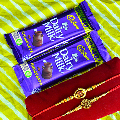 Cadbury Dairy Milk Small Combo Chocolates with 2 Sacred Amazing Brother Rakhis 