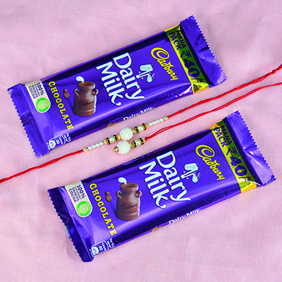 Cadbury Dairy Milk Small Combo Chocolates with White Color Bhaiya Bhabhi Rakhi Set