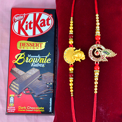 Auspicious 2 Brother Rakhis with Kitkat Dessert Delight Brownie