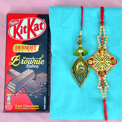Leaf Type Lumba and Jewel Brother Rakhi with Kitkat Dessert Delight Brownie