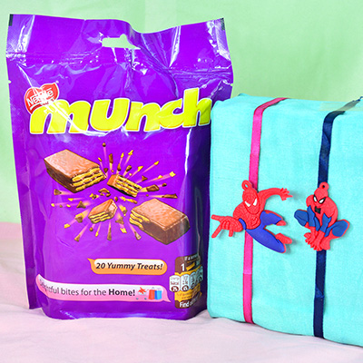 Nestle Munch Yummy Treats Chocolate with 2 Spiderman Kids Rakhis