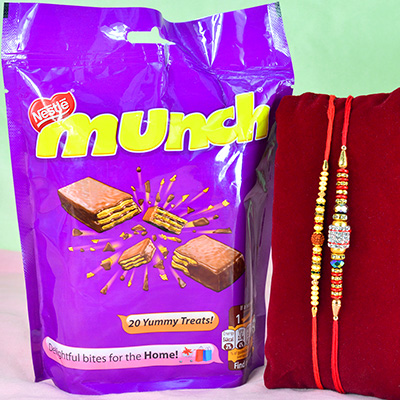 Nestle Munch Chocolates Packet with 2 Amazing Brother Rakhi with Chocolate Hamper