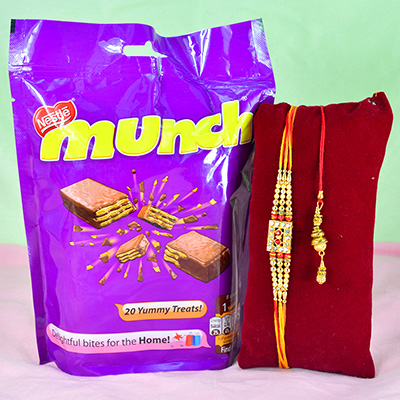 Bhaiya Bhabhi Rakhi Designer Set with Cadbury Nestle Munch Yummy Treats