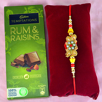 Single Zardosi Work Rakhi for Brother with Chocolate Temptation