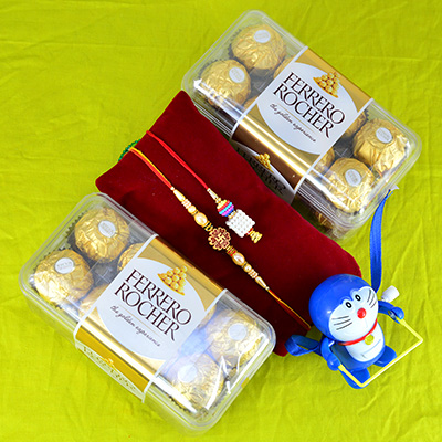 Bhaiya Bhabhi and Kid Rakhi with Chocolate Pack of 2 Ferrero Rocher
