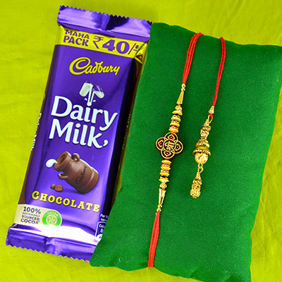 Amazing Set for Bhaiya and Bhabhi Rakhi with Chocolate Hamper of Cadbury Small Dairy Milk
