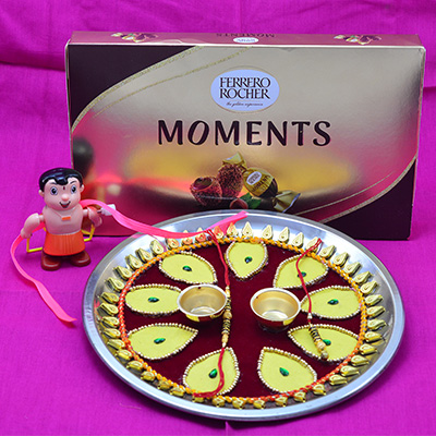 Ferrero Rocher Moments Chocolate Hamper with Rakhi Puja Thali and Rakhis