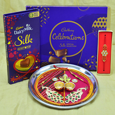 Ganesha Rakhi Puja Thali with Cadbury Chocolates Hamper