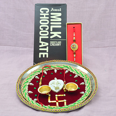 Amul Milk Chocolate with One Bhai Rakhi and Amazing Looking Rakhi Pooja Thali