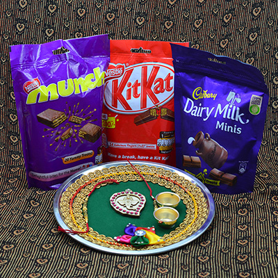 Combos of Lots of Chocolates in One Hamper with Rakhi Pooja Thali