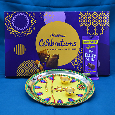Cadbury Celebration Premium Selection with Small Dairy Milk and Amazing Rakhi Pooja Thali