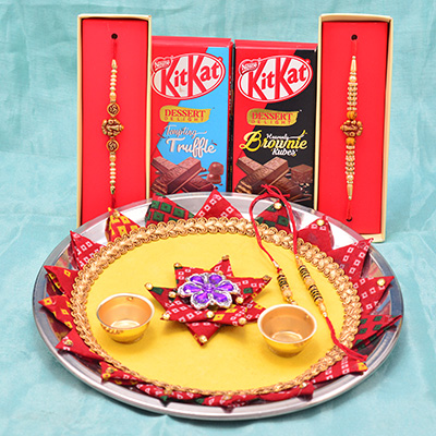 Kitkat Brownie and Truffle Chocolates with Incredible Design Rakhi Puja Thali