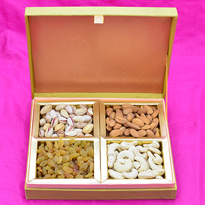 Closing Amazing Looking Dry Fruit Box with Kaju, Almonds, Kishmish and Pista Dry Fruit