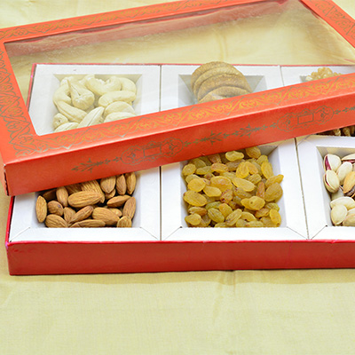 Red Base and Transparent Cover Type 6 Dry Fruits Pack Box