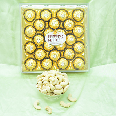 24 Pc Ferrero Rocher Chocolate along with Kaju Dry Fruit Hamper