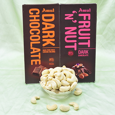Amul 2 Different Types Amazing Chocolates with Delightful Kaju Dry Fruit Hamper