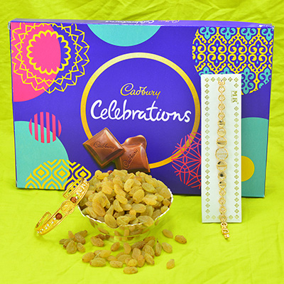 Cadbury Celebration with 2 Rakhis Bracelets and Raisins Dry Fruits