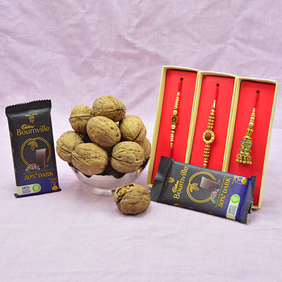 Cadbury Bourneville 2 Packs with Amazing Golden Rakhis and Walnut Dry Fruits