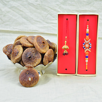 Bhaiya Bhabhi Rakhi Set with Fresh and Quality Anjeer Dry Fruits