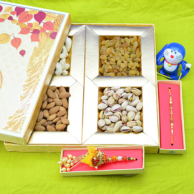 Brother Lumba and Kid Doremon Rakhi with Fresh and Quality Different Types of Dry Fruits