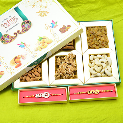 Amazing Fancy Bro Written Brother Rakhis with 6 Types of Quality dry fruits