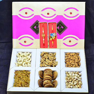 Mauli Rakhi for Brother with Kid Rakhi and 6 Types of Delicious Dry Fruits