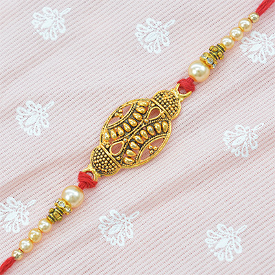 Simple and Sweet Pearl with Golden Work Designer Rakhi