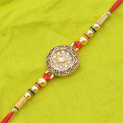 Individually Designer Red Threaded Beads Designer Rakhi
