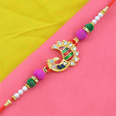 Diamonds Studded on Colorful Peacock Designer Rakhi