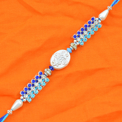 Attractive Sky Blue Colored Jewels Designer Rakhi