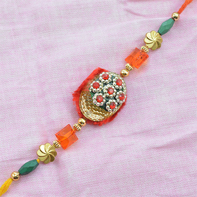 Red Jewels and Colored Designer Beads Rakhi for Brother