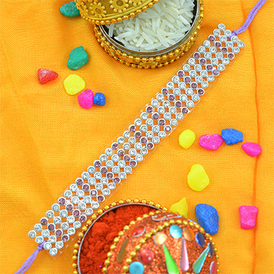Simple Liner Only Stunning Jewel Studded Fancy Rakhi for Brother
