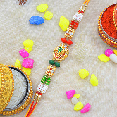Auspicious Ganesha and Om Divine Multi Color Beautiful Fancy Rakhi