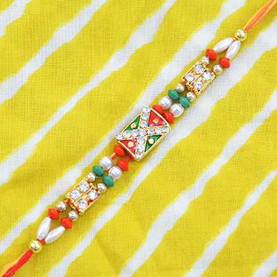 Colorful Attractive Simple Looking Two Liner Mauli Fancy Rakhi for Brother
