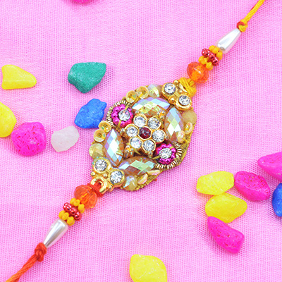 Reflecting Glasses Type Beads Studded Awesome Fancy Rakhi for Brother