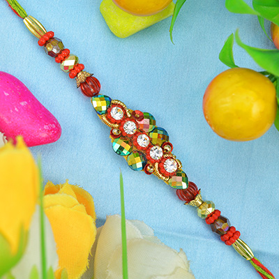 Simple Liner Jewel and Beads Design Stunning Looking Fancy Rakhi