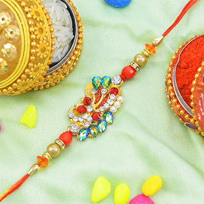 Unique Shape Jewel Studded Different Color Beads Fancy Rakhi