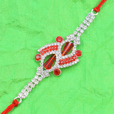 Beautiful Two Color Rich Look Diamonds Jewel Rakhi in Silk Thread
