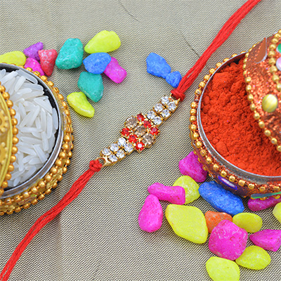 Alluring Multicolor Jewel Diamonds in Red Silk Thread