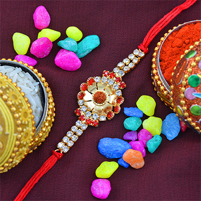 Unique Rudraksha Studded in Flower Diamonds with Graceful  Red Silk Thread