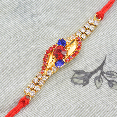 Awesome Red and Navy Blue Diamonds in Center with Silk Thread