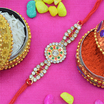 Awesome Multicolor Diamonds Circle with Ponderous Jewels in Silk Dori