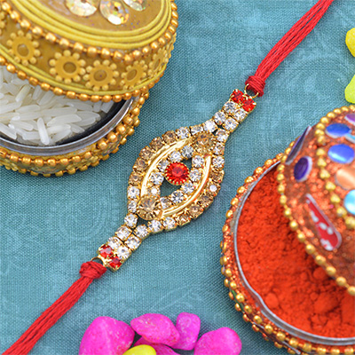 Stunning Red Diamond Studded in Colorful Gorgeous Eye Design with Amazing Silk Dori