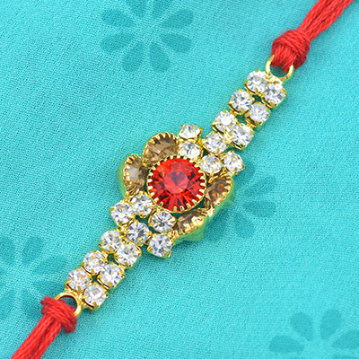 Stunning Diamonds Flower with Gorgeous Golden Jewels in Silk Thread