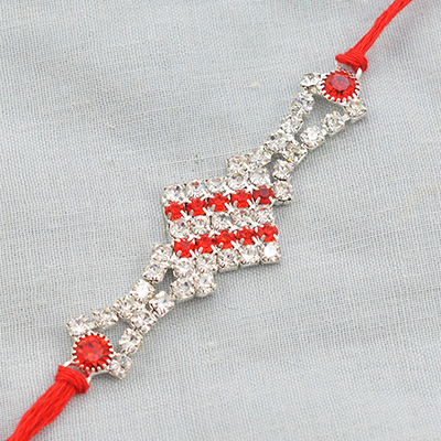 Fascinating Square on Shining Red Diamonds and Jewels in Silk Thread