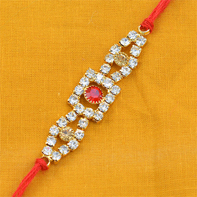 Stunning Red Diamond Studded in Diamond Square in Silk Thread