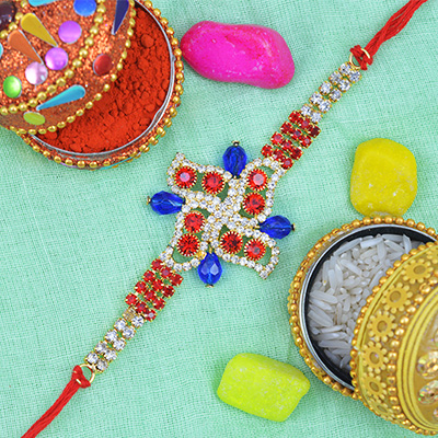 Awesome Multicolor Flower with Prodigious Jewels in Shining Silk Dori