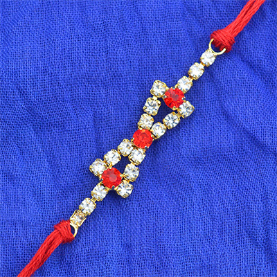 Stunning Red Diamond Decorated with Rich Look Diamonds in Silk Thread
