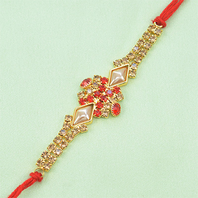 Awesome Red and Golden Flower with Rich Look Diamonds
