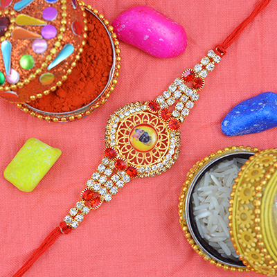 Amazing Flower Design Rakhi with Multicolor Attractive Diamonds